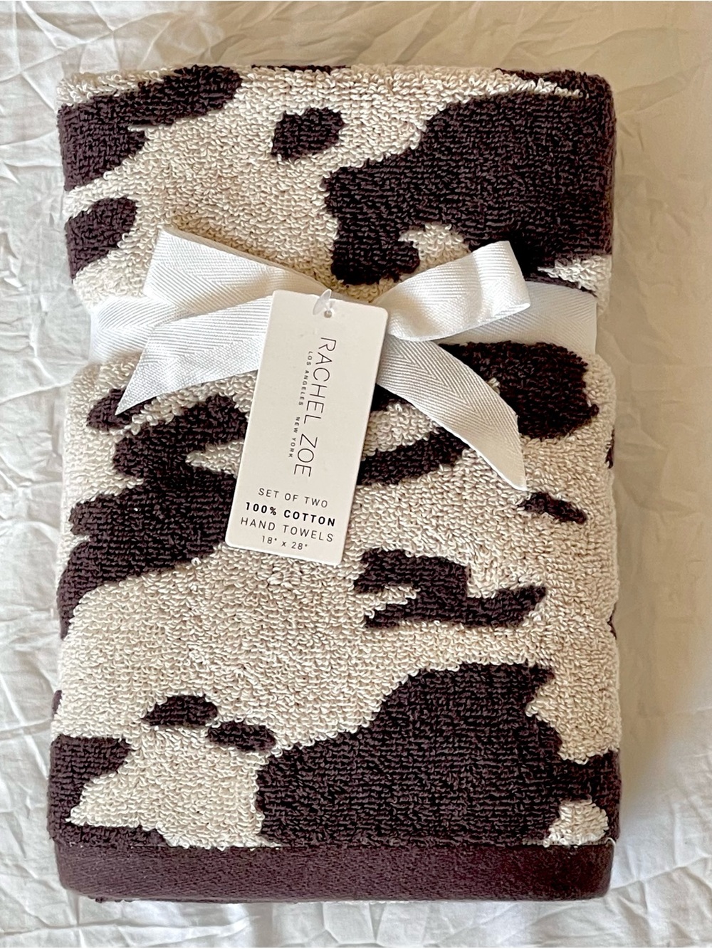 NWT Rachel Zoe Cream and Dark Brown Hand Towels – Set of Two - Cowhide, Pony